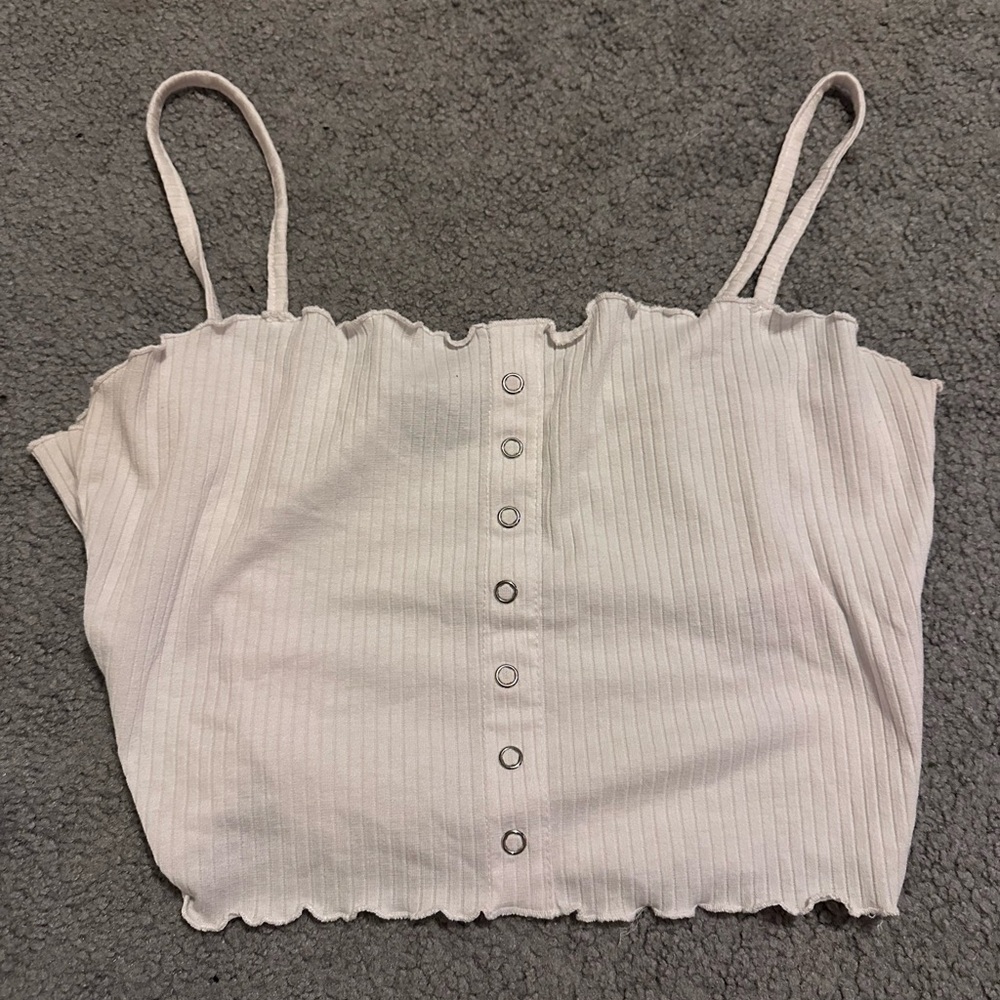 White Button Down Crop Tank Top
